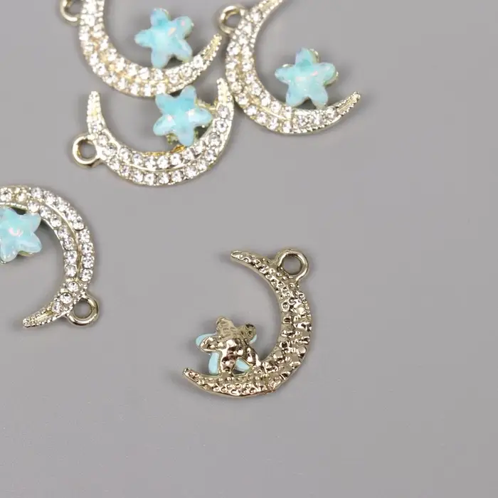 Декор для творчества металл, стразы "Месяц с звездой" золото 2,3х1,4х0,5 см