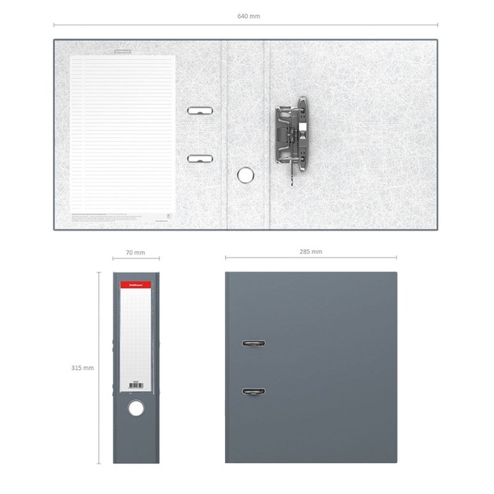 Папка-регистратор А4, 70 мм, Granite, собранная, серая, пластиковый карман, картон 1.75 мм, вместимость 450 листов