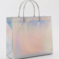 Пакет подарочный ПВХ, голография, серебро, пластиковая ручка, 26&times;22.5&times;10 см