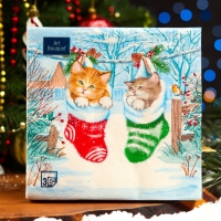 Новый год. Салфетки бумажные "Art Bouquet" Новогодний подарок Котята, 3 слоя,33x33, 20 листов