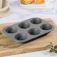 Форма для выпечки &laquo;Элин Мрамор. Кекс&raquo;, 27,5&times;18&times;3 см, 6 ячеек, антипригарное покрытие, цвет серый