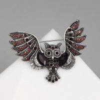 Брошь &laquo;Сова&raquo;, цвет фиолетовый в чернёном серебре