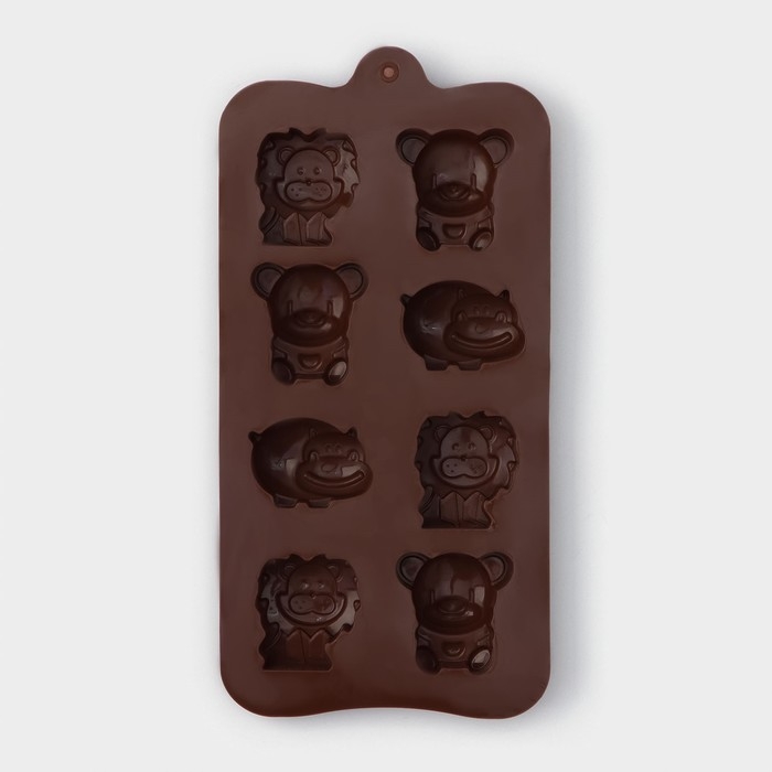 Форма для украшений Доляна &laquo;Зоопарк&raquo;, силикон, 21&times;10,5 см, 8 ячеек (3,9&times;3,5 см), цвет коричневый