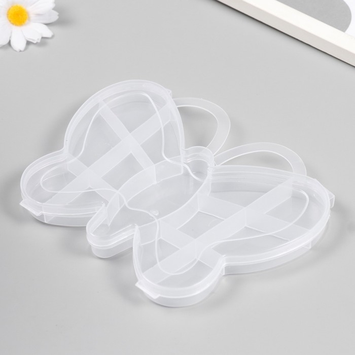 Шкатулка пластик для мелочей "Бабочка" прозрачная 13 отделений 14х18,5х2,5 см