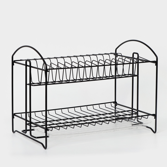 Сушилка для посуды с поддоном 2-х ярусная, разборная, 39,5&times;24&times;29,5 см, цвет черный