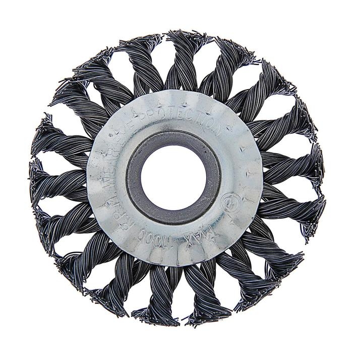 Щетка металлическая для УШМ ТУНДРА, крученая проволока, плоская, посадка 22 мм, 100 мм