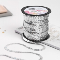 Пайетки на нити, голография, 6 мм, 91 &plusmn; 1 м, цвет серебряный