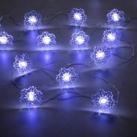 Гирлянда &laquo;Нить&raquo; 2 м роса с насадками &laquo;Снежинка&raquo;, IP20, серебристая нить, 20 LED, 2 режима, батарейки ААх2 (нет в комплекте), свечение белое