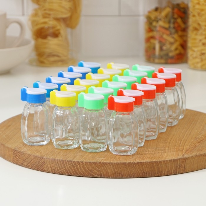 Набор стеклянных солонок Доляна &laquo;Грани&raquo;, 30 мл, 3,5&times;7 см, 24 предмета, цвет МИКС