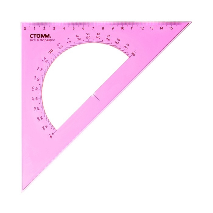 Треугольник c транспортиром 16 см Стамм Neon Cristal, 45&deg;, пластиковый, прозрачный, неоновые цвета, европодвес, микс
