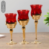 Подсвечник стекло набор 3 шт "Бокалы" высота 18, 20, 22,5 см красный 22,5х7,8х7,8 см