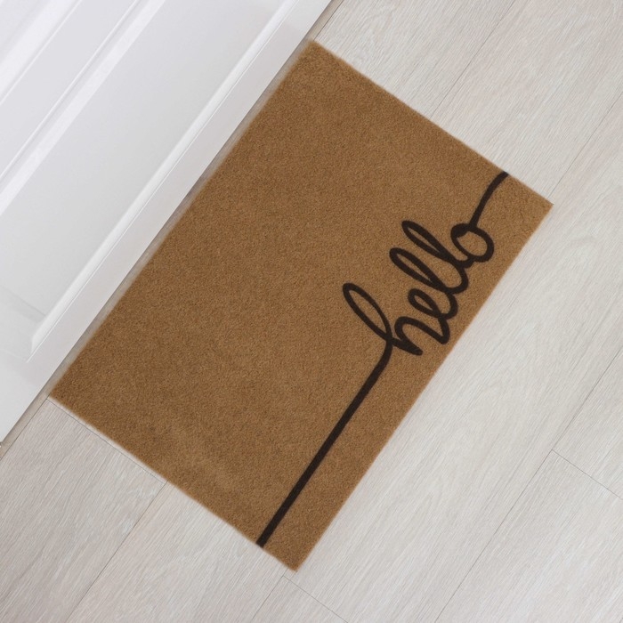 Коврик придверный Доляна Hello, без окантовки, 40&times;60 см, цвет бежевый
