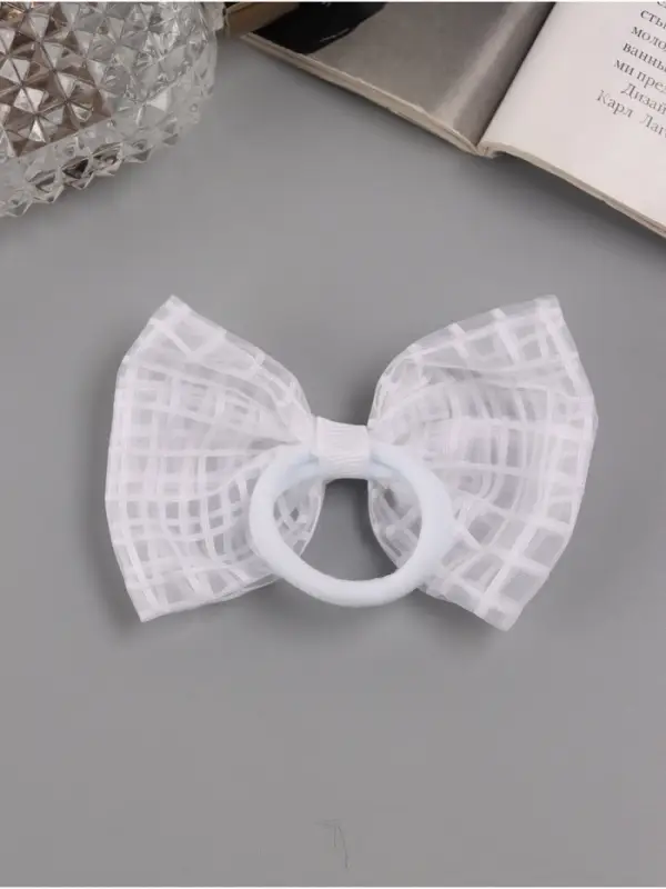 Резинка для волос &laquo;Бантик&raquo;, хрусталь клетка, 9 см, белая
