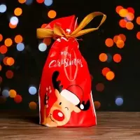 Пакет полиэтиленовый подарочный &laquo;Олень&raquo;, с завязками, 15&times;23 см