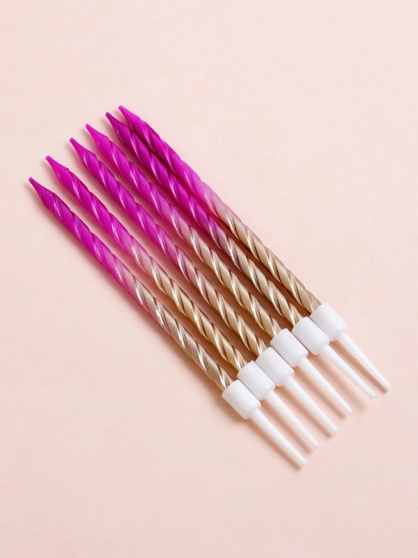 Свечи для торта "Высокая спираль", 6 шт, градиент розовый с золотым