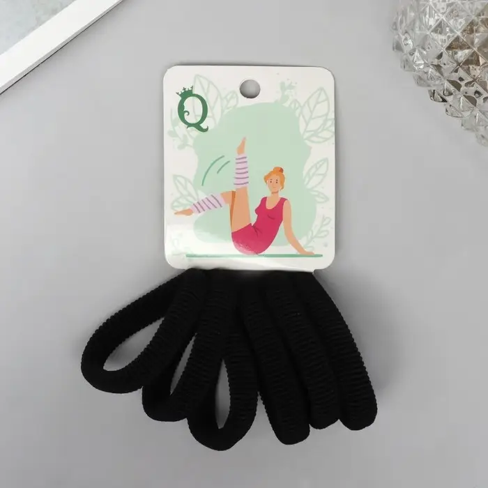 Резинка для волос "Вероника" (набор 6 шт) гибкость, 4 см, чёрный