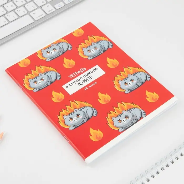 Тетрадь в клетку, 48 л., А5, на скрепке, блок №1 &laquo;Котики приколы&raquo; МИКС