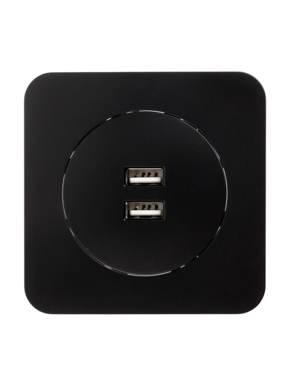 Розетка с 2 USB-A разъёмами, 2.1А, 5В, серия "Circular", 10 А, скрытая, черная