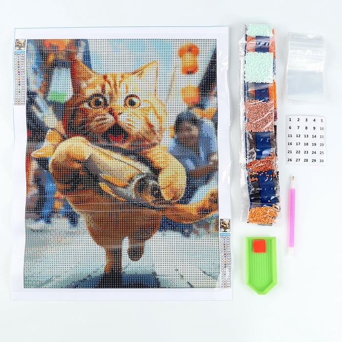 Алмазная мозаика с полным заполнением на холсте &laquo;Кот и рыбка&raquo;, 30 х 40 см