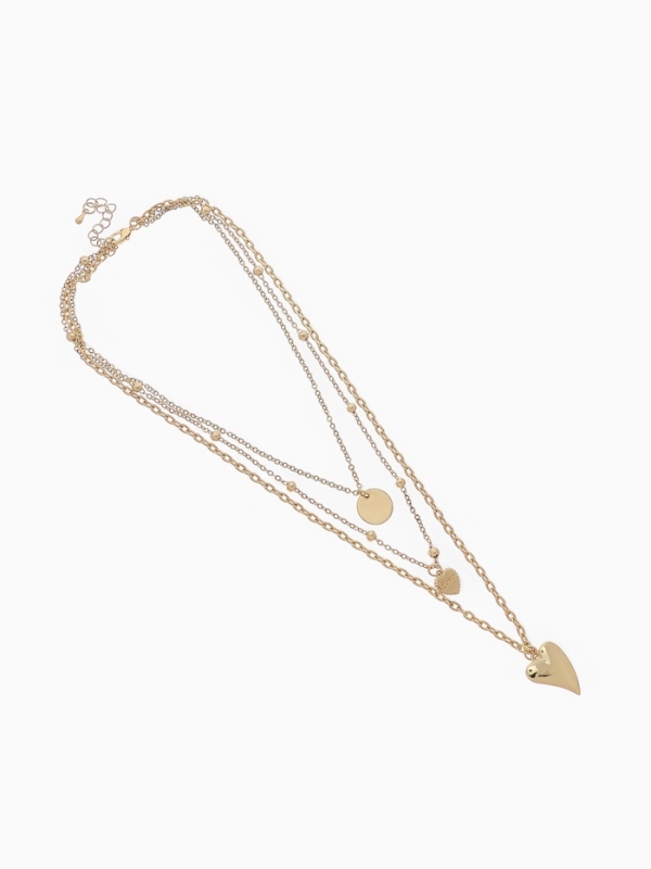 Кулон &laquo;Цепь&raquo; два сердца и круг, цвет золото