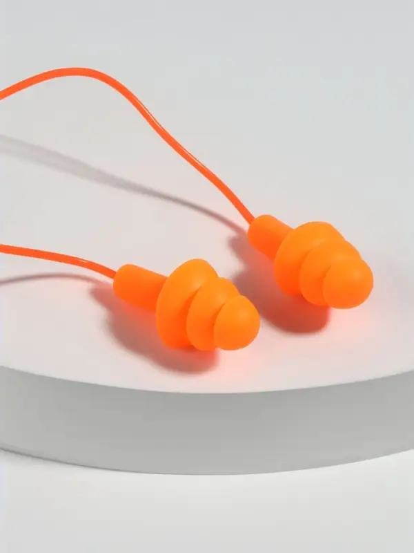 Беруши на шнурке, 3&times;1.5 см, в футляре, фасовка 10 шт., силиконовые, оранжевые