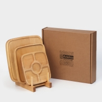 Подарочный набор деревянной посуды Adelica &laquo;Мечта хозяйки&raquo;, доска разделочная d=28 см, блюдо для подачи d=24 см, менажница d=20 см, подставка, берёза