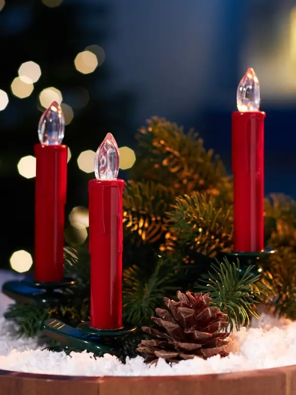 Светодиодные &laquo;Свечи на прищепках красные&raquo; 11 см, набор 10 шт, 10 LED, от батареек ААх10, пульт, свечение тёплое белое