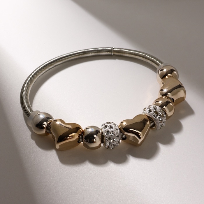 Браслет со стразами &laquo;Марджери&raquo; сердце, цвет белый в серебре, d=6,5 см