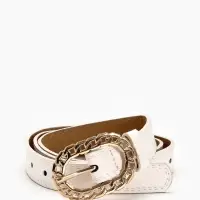 Ремень жен 04-01-01-01, Июнь2503, 2,5*0,3*110 см, без винта, пряж золото, 1 прокол, белый