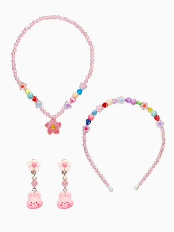 Комплект детский &laquo;Выбражулька&raquo; 3 предмета, клипсы, бусы, ободок, крлики, цветной