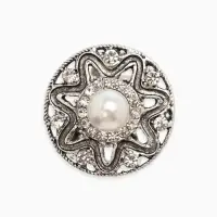 Кольцо для платка "Цветок в круге", цвет белый в чернёном серебре