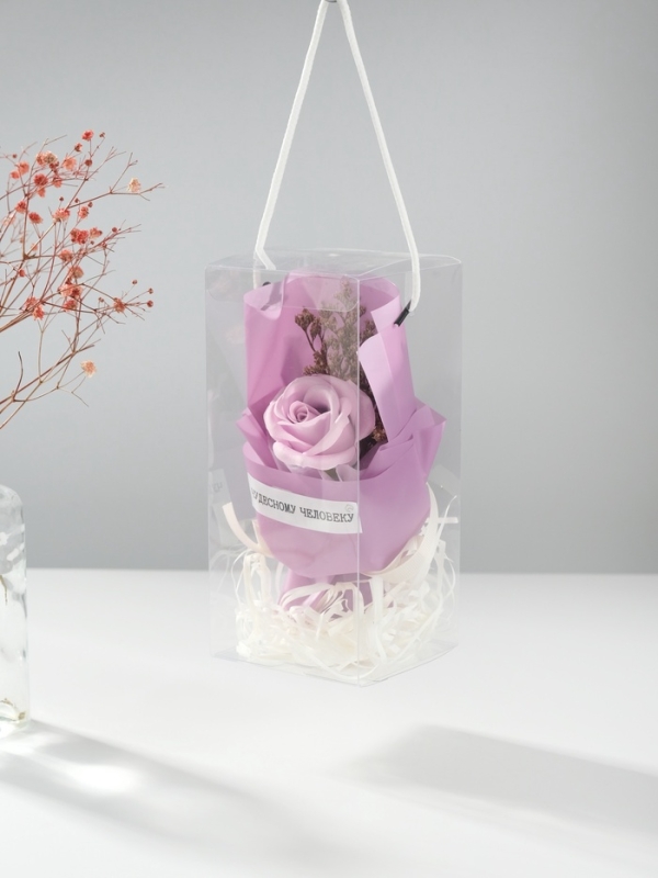 Букет из мыльных лепестков "Роза подарочная в коробке" фиолетовый  8,6х8,6х18,5 см