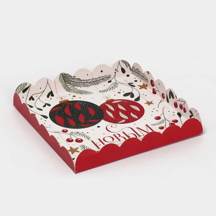 Коробка для кондитерских изделий с пластиковой крышкой &laquo;Ёлочные шары&raquo;, 21 х 21 х 3 см