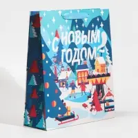 Пакет подарочный новогодний ламинированный &laquo;Зима в городе&raquo;, M 26 х 30 х 9 см