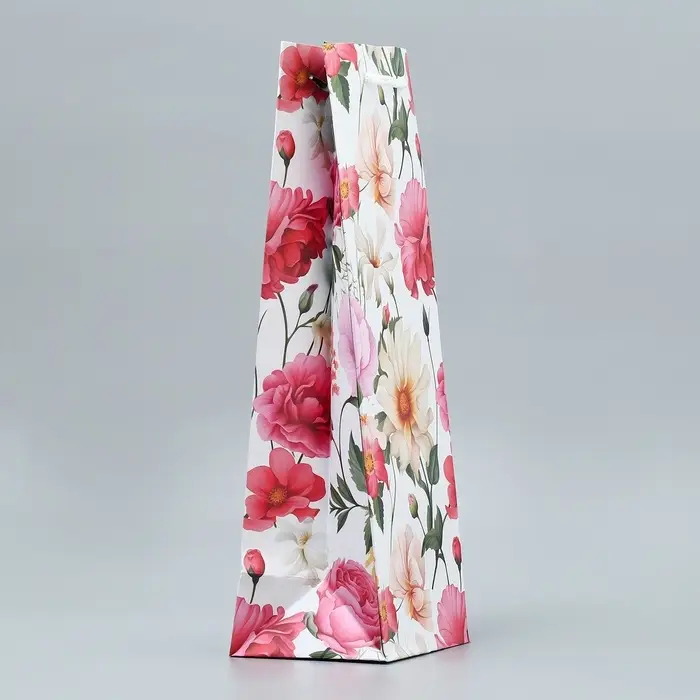 Пакет подарочный под бутылку, упаковка, &laquo;Цветы&raquo;, 36 х 13 х 10 см