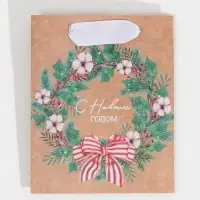 Пакет крафтовый вертикальный &laquo;Новогодний венок&raquo;, S 12 х 15 х 5.5 см