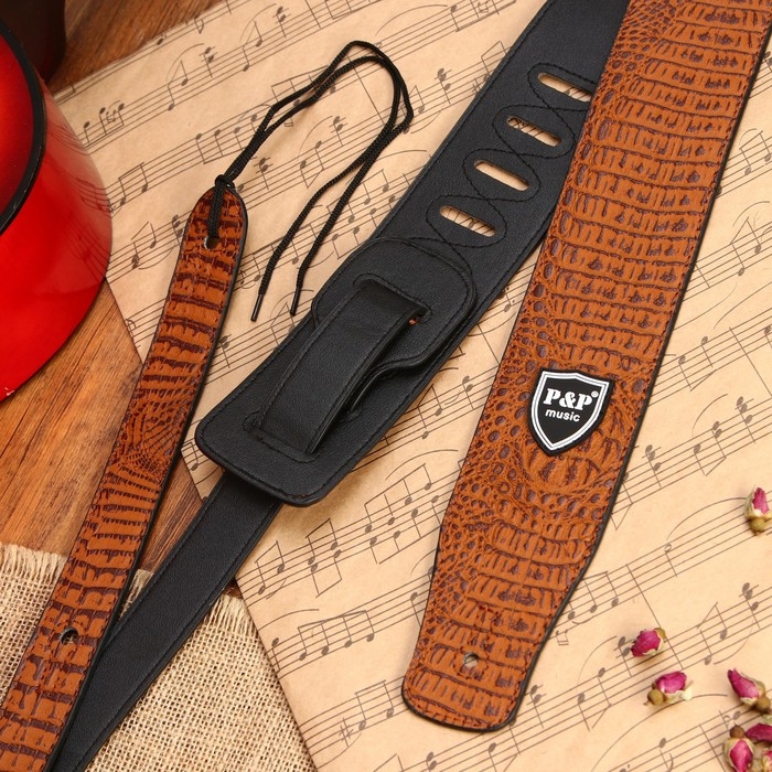Ремень гитарный Music Life, кожаный, длина 150 см, крокодил
