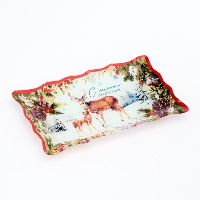 Блюдо стеклянное новогоднее Дорого внимание &laquo;Семейного счастья&raquo;, 24,6 х 14,7 см