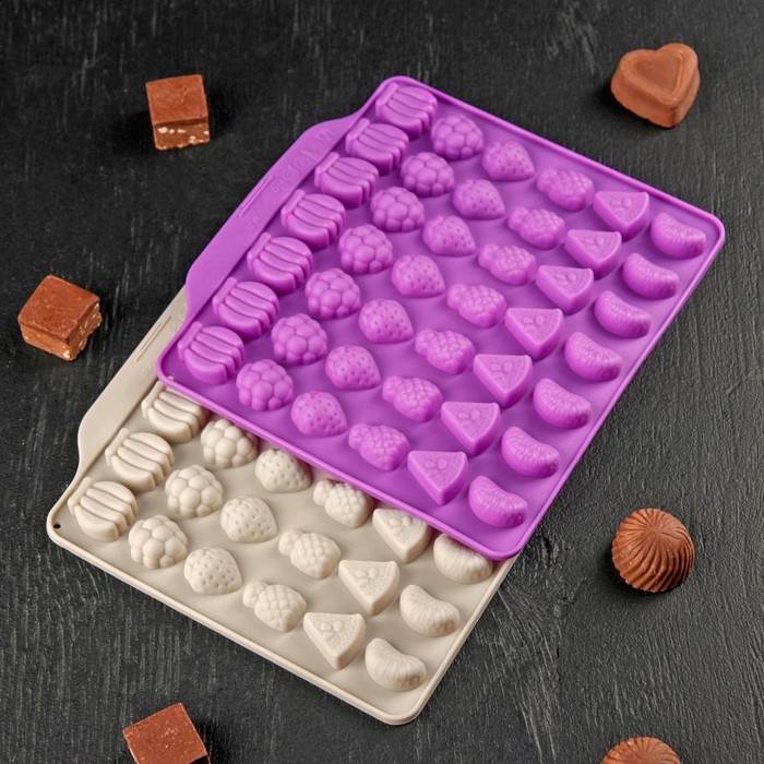 Форма для мармелада Доляна &laquo;Фруктовый бум&raquo;, силикон, 18,5&times;17,5 см, 42 ячейки (2,2&times;2,2 см), цвет розовый