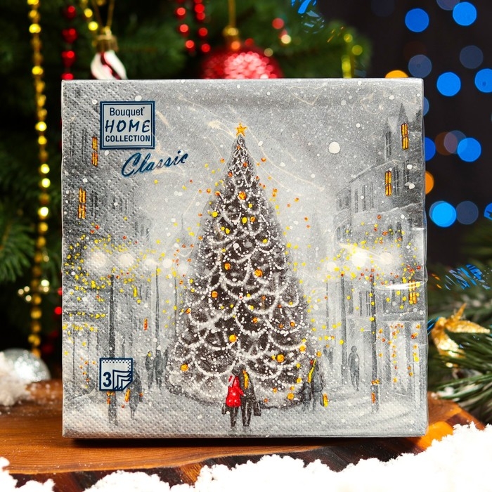 Новогодние салфетки бумажные Home Collection &laquo;Волшебная ночь&raquo;, 3 слоя, 33х33, 20 шт.