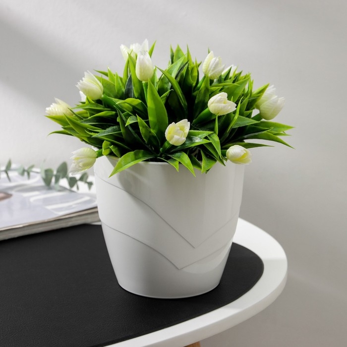 Кашпо для цветов со вставкой &laquo;Грация&raquo;, 1,2 л, цвет белый