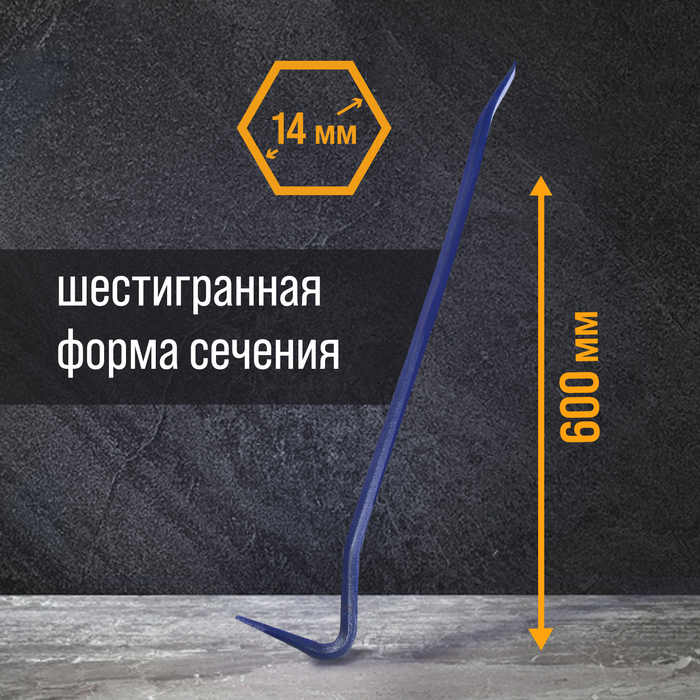 Лом-гвоздодер ТУНДРА, 65 сталь, шестигранный, 600 х 14 мм Лом-гвоздодер ТУНДРА, 65 сталь, шестигранный, 600 х 14 мм