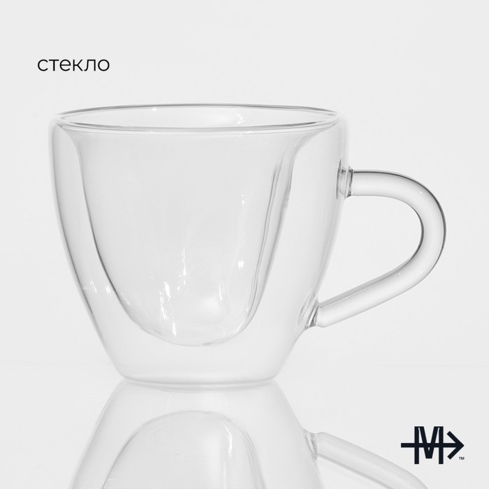 Кружка стеклянная с двойными стенками Magistro &laquo;Сердце&raquo;, 150 мл, 11&times;8&times;7,5 см