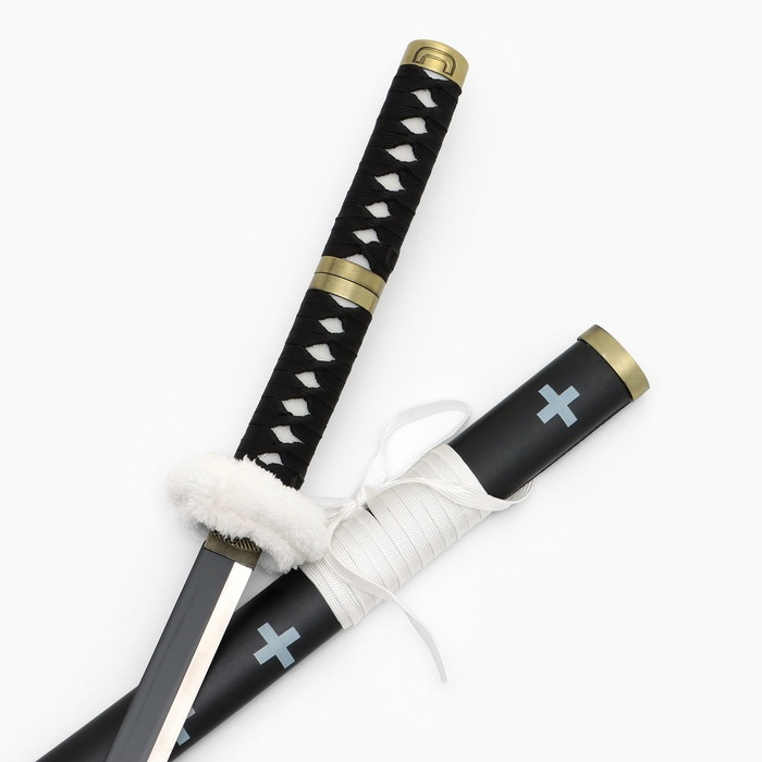 Сувенирное оружие "Катана Ло" 103 см, клинок 68 см, чёрная с белым, на подставке
