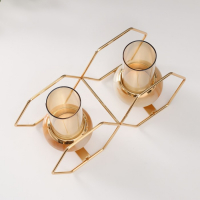 Подсвечник металл, стекло на 2 свечи "Шестигранники" белый с золотом 15,5х26,5х10,5 см