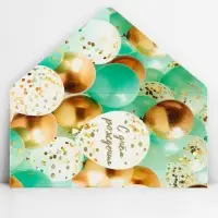 Конверт для денег &laquo;С днём рождения&raquo;, шары тиффани, тиснение, 16.5 х 8 см