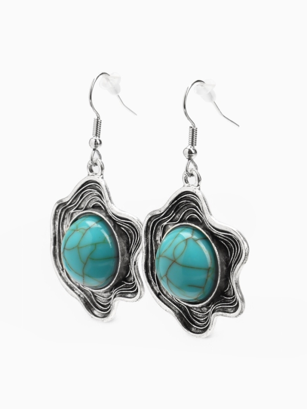 Серьги &laquo;Бирюзовый мир&raquo; круг в волне, голубые в чернённом серебре