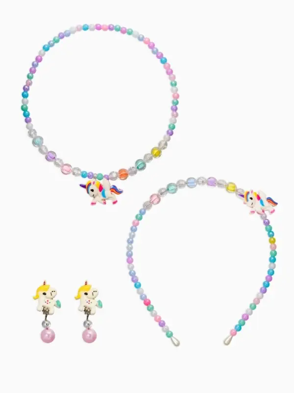 Комплект детский &laquo;Выбражулька&raquo; 3 предмета, клипсы, бусы, ободок, единорог, цветной