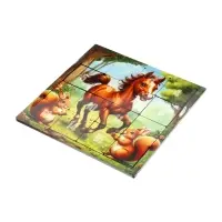 Головоломка "Пятнашки. Жеребёнок с белочками", логическая настольная игра, 22х22 см