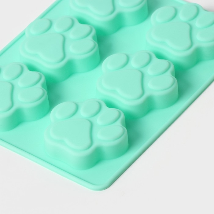 Форма для выпечки Доляна &laquo;Животные.Лапка&raquo;, силикон, 18&times;13,8 см, 6 ячеек (5&times;5,4 см), бирюзовая